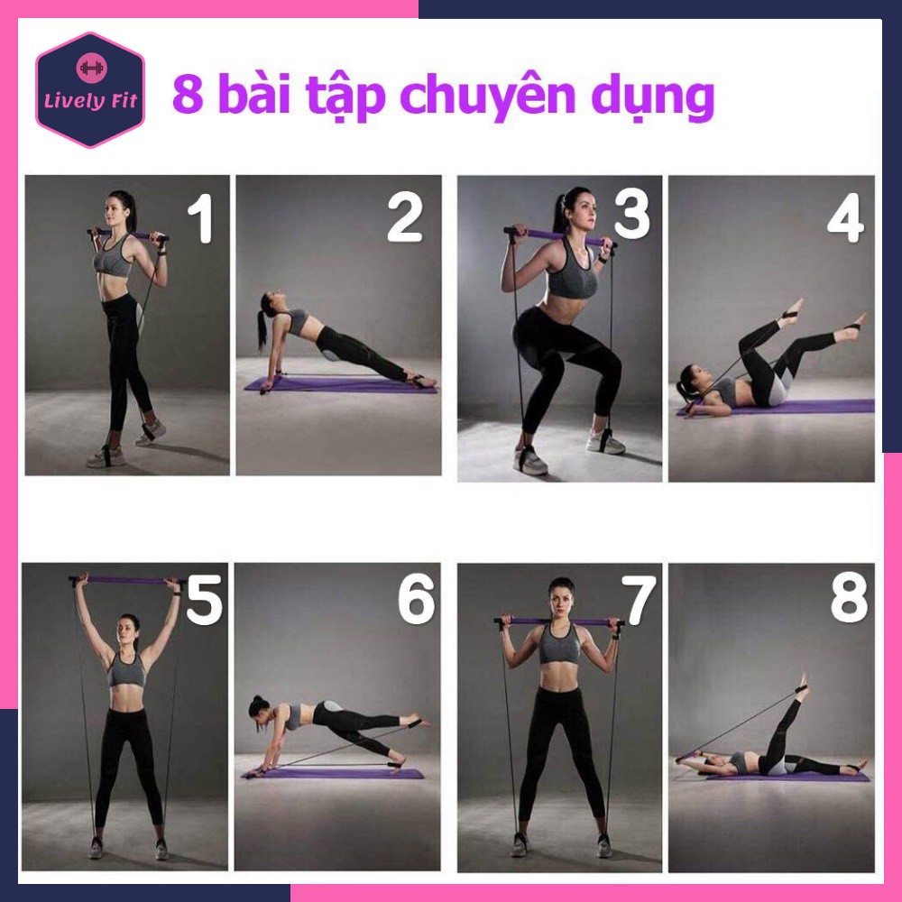 Thanh Tập Pilates Kèm Dây Kháng Lực, Gậy Tập Squat Stick, Xà Đơn Yoga, Thiết Bị Tập Luyện Chống Đẩy Đa Năng