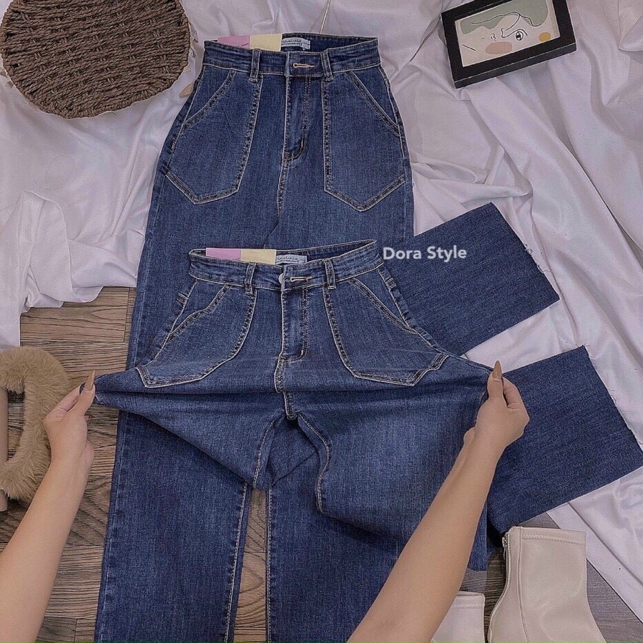 Quần bò ống rộng quần jean bò ống đứng jeans nữ cạp cao ống đứng phong cách Hàn Quốc Q9013 Dora Style