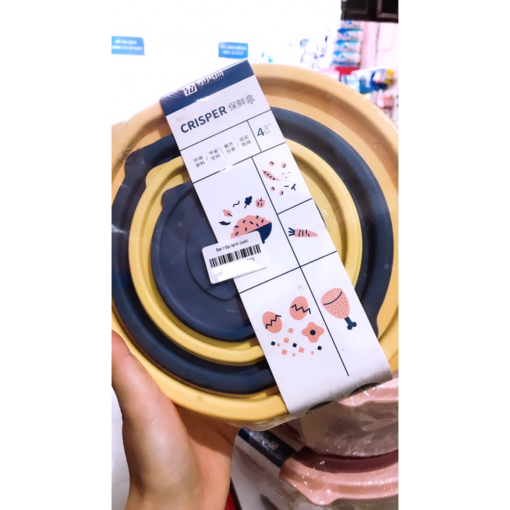 Set 4 Hộp Bảo Quản Thực Phẩm Hình Chữ Nhật, tròn Trong Suốt
