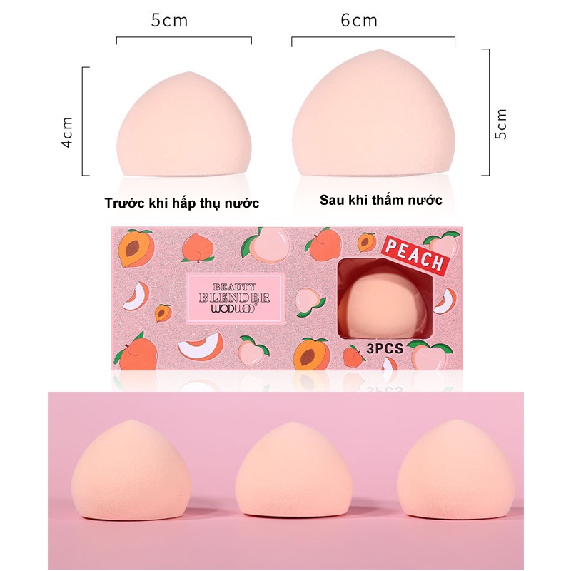 Bông mút trang điểm Peach Beauty Blender Set 3 mút trang điểm hãng WODWOD