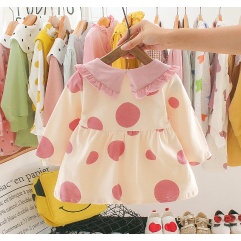 Váy mùa đông bé gái baby doll chấm bi nhập mã KM váy thu đông bé gái váy cotton bé gái váy len bé gái váy dạ bé gái váy