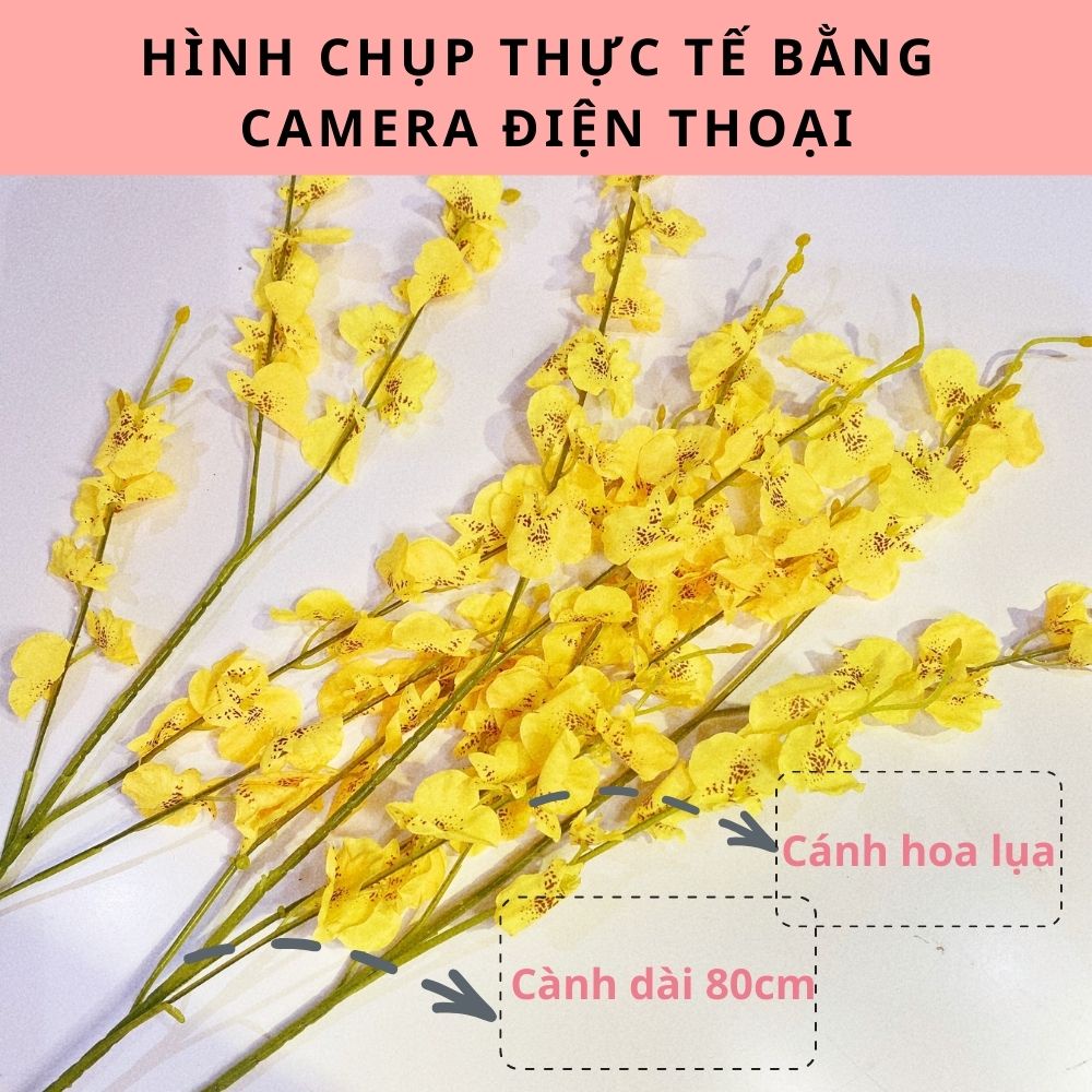 Bình hoa giả lan vũ nữ giả màu vàng trang trí để bàn cao cấp - Hoa lụa trang trí tết nguyên bình cao 60cm