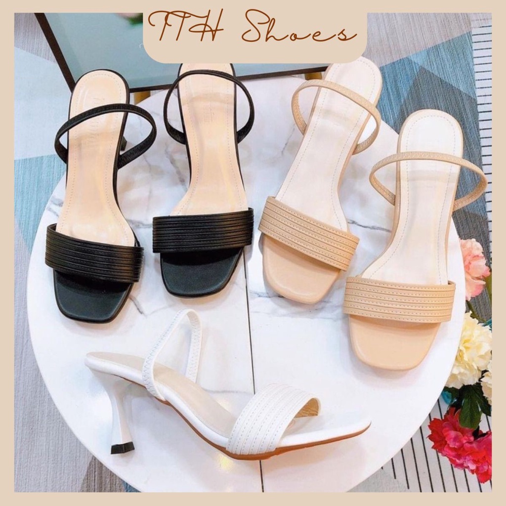 Giày cao gót quai ngang màu đen, trắng gót nhọn cao 3 phân hậu chung phong cách thời trang nữ tính bigsize - TTH_SHOES