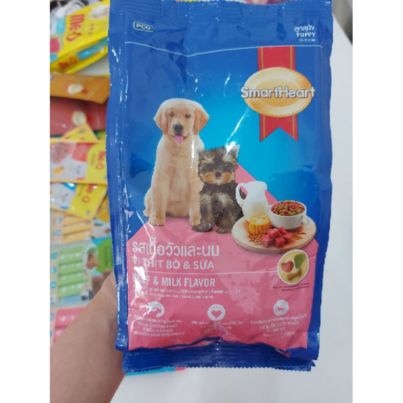 Thức ăn hạt cho chó con vị bò và sữa Smartheart Puppy- Gói 400g