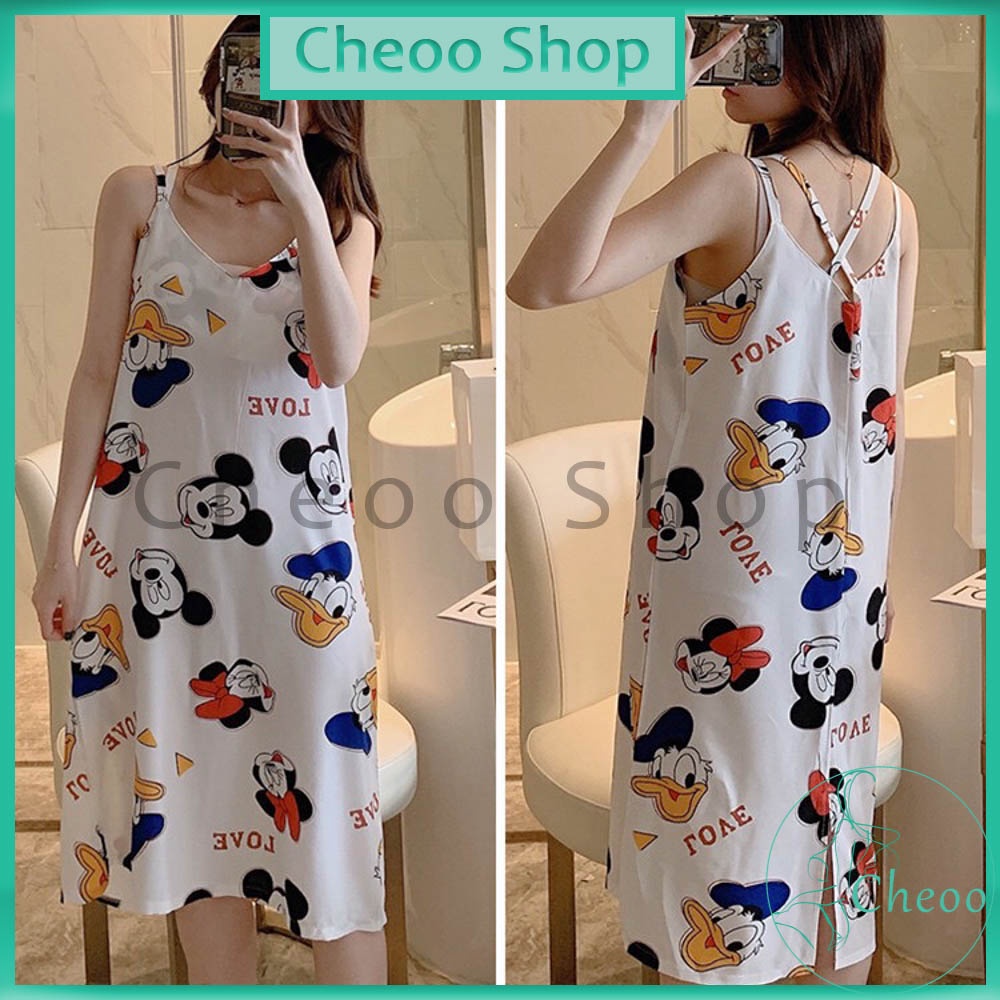 Váy Ngủ Nữ 2 Dây Hình Mickey Siêu Xinh Xắn - Đồ Ngủ Mặc Nhà Có Miếng Đệm Mềm Mịn Siêu Mát DB14 Cheoo Shop