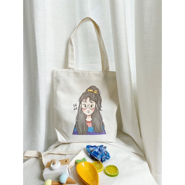 Túi Tote Túi Vải Leo Canvas Cô Gái Búp Bê