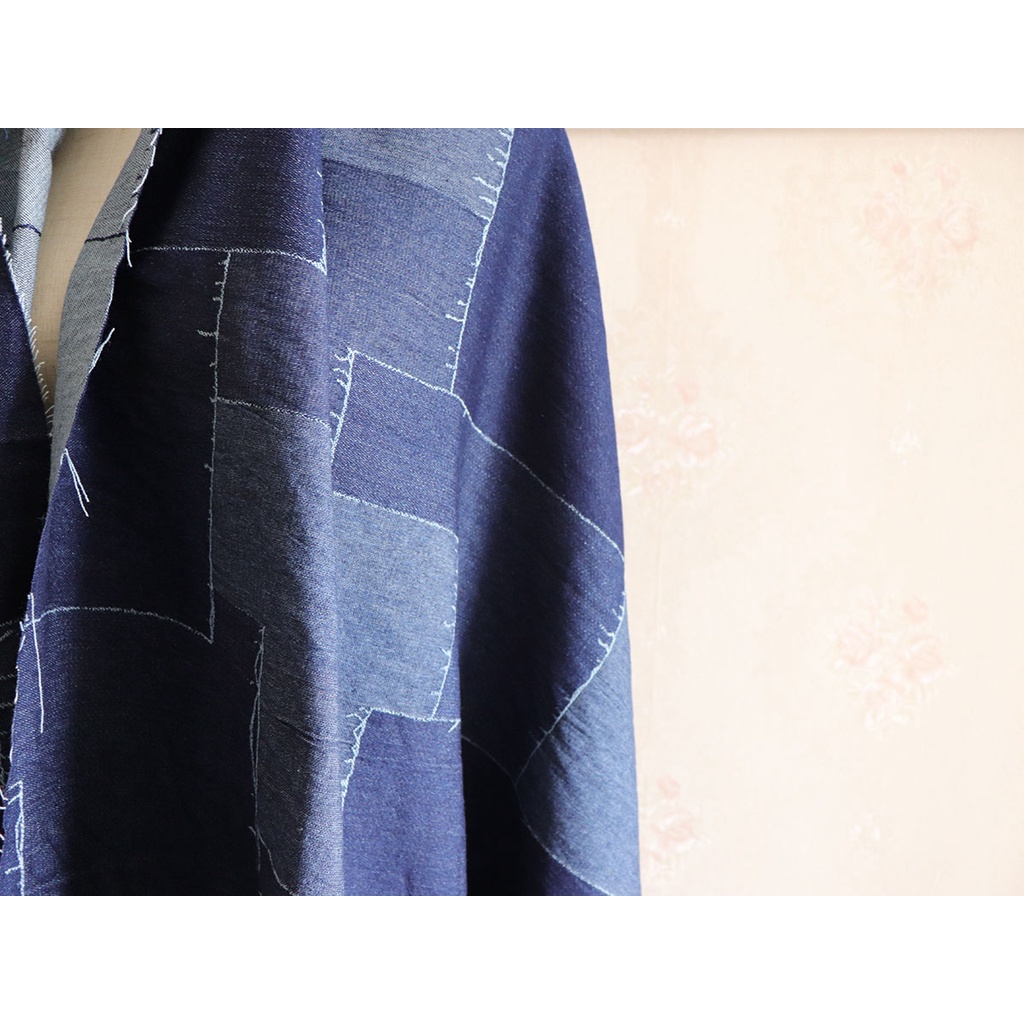 Tấm vải Denim mềm mỏng họa tiết kẻ sọc màu xanh dương dùng để may quần áo DIY