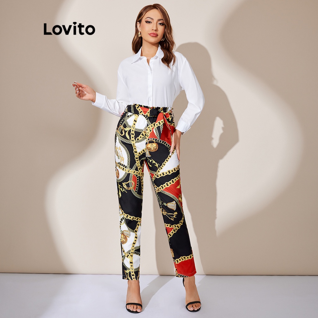 Lovito Quần Thun ThắT Lưng Thun Baroque Thông Thường L25Ld081 (Đen)