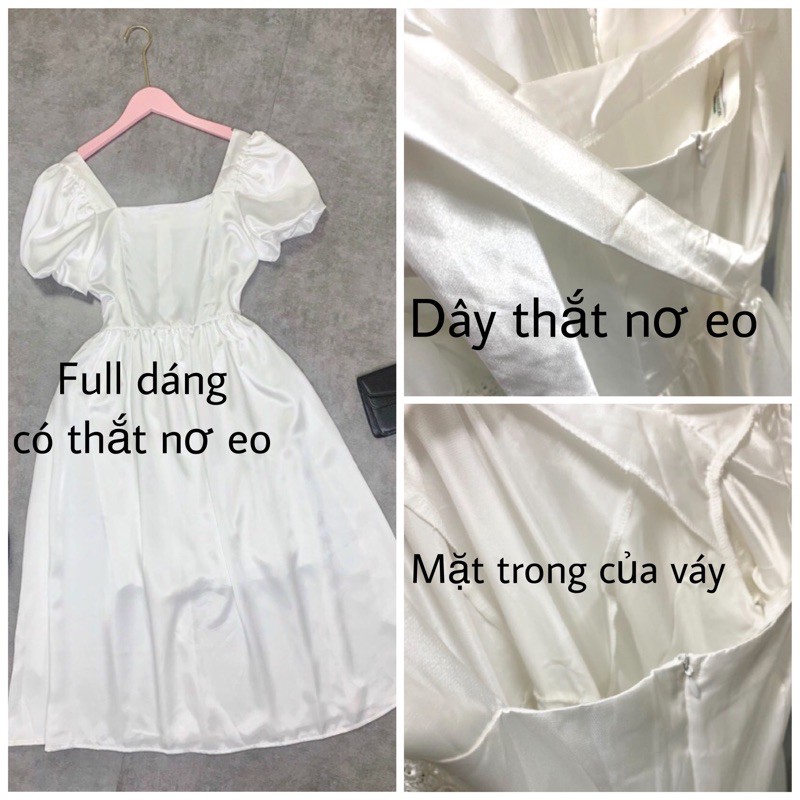 Đầm midi phi lụa trắng nữ tay phồng váy lửng xoè tiểu thư công chúa vintge ulzzang | BigBuy360 - bigbuy360.vn