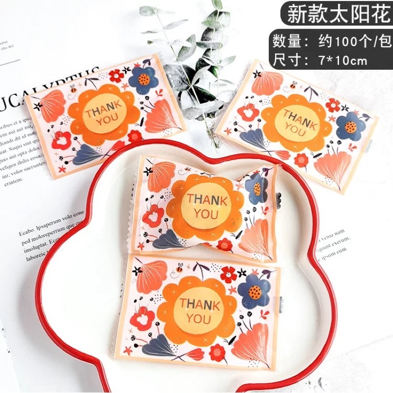 set 50 túi hàn miệng cô gái, hoa lá đựng bánh kẹo size 7 x 10 cm