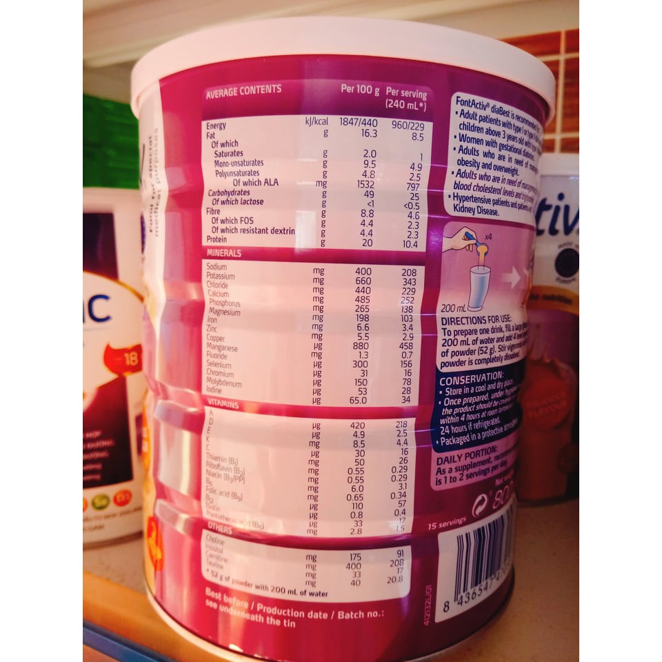 Sữa FontActiv Diabest  800g (Tây Ban Nha)- Sữa Bổ Sung Dinh Dưỡng Cho Người Tiểu Đường