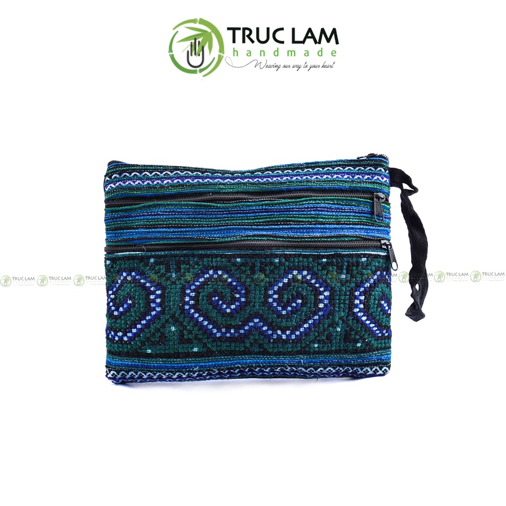 Ví Dài Cầm Tay Nữ Vải Thổ Cẩm Họa Tiết Thêu Tay 2 Khóa Thêu 1 Mặt - Trúc Lâm Handmade