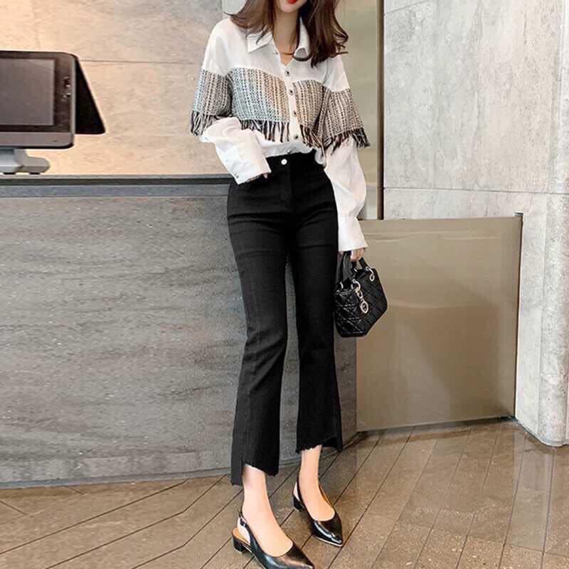 QUẦN BÒ LOE GẤU VẠT LỆCH CHẤT BÒ CO GIÃN TỐT KHÔNG BAI KHÔNG XÙ THỜI TRANG BANAMO FASHION BÒ LOE VẠT LỆCH 462 | BigBuy360 - bigbuy360.vn