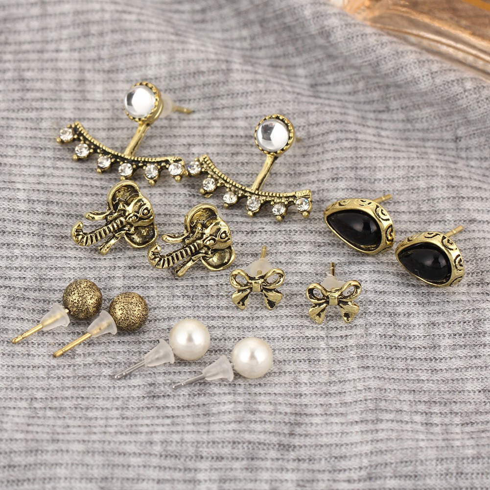 Set 6 Đôi Khuyên Tai HìNh Nơ / Voi ĐíNh Kim Cương Giả ThờI Trang Cho Nữ