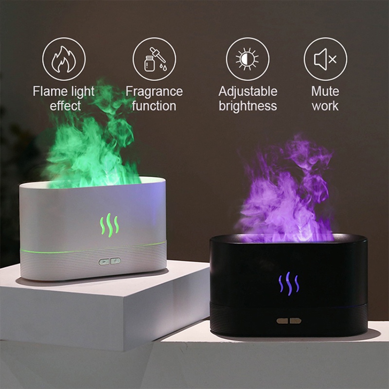 Máy xông tinh dầu hình ngọn lửa - máy khuyếch tán tinh dầu phun sương - LED 7 màu - Tự Ngắt Khi Cạn Nước