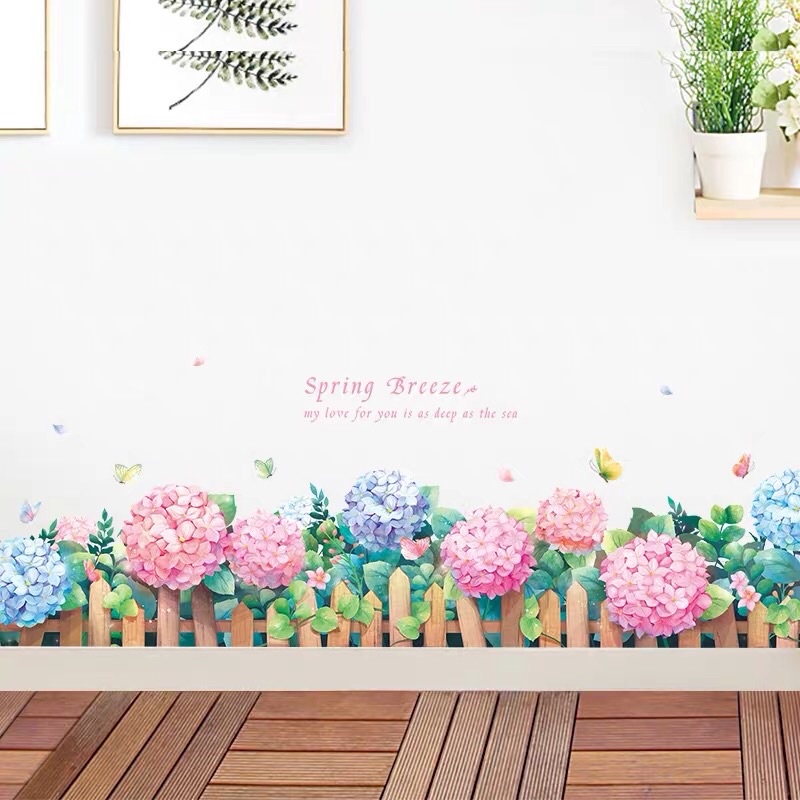 Decal dán chân tường cẩm tú cầu