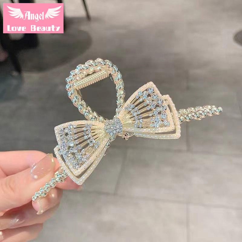 Kẹp Tóc Hình Nơ Lưng Đính Đá Phối Ngọc Trai Xinh Xắn Thời Trang Mùa Hè