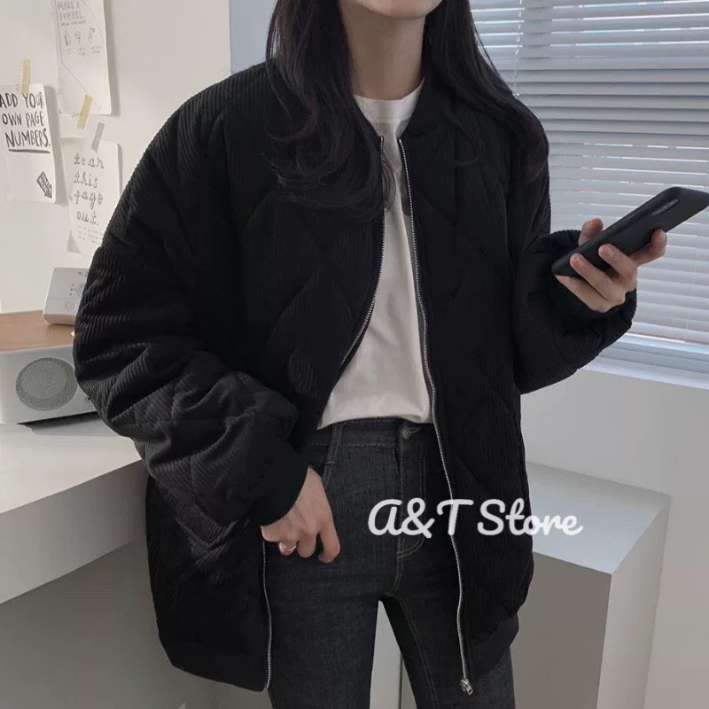 Áo khoác bomber trám trần bông 2 túi Ulzzang