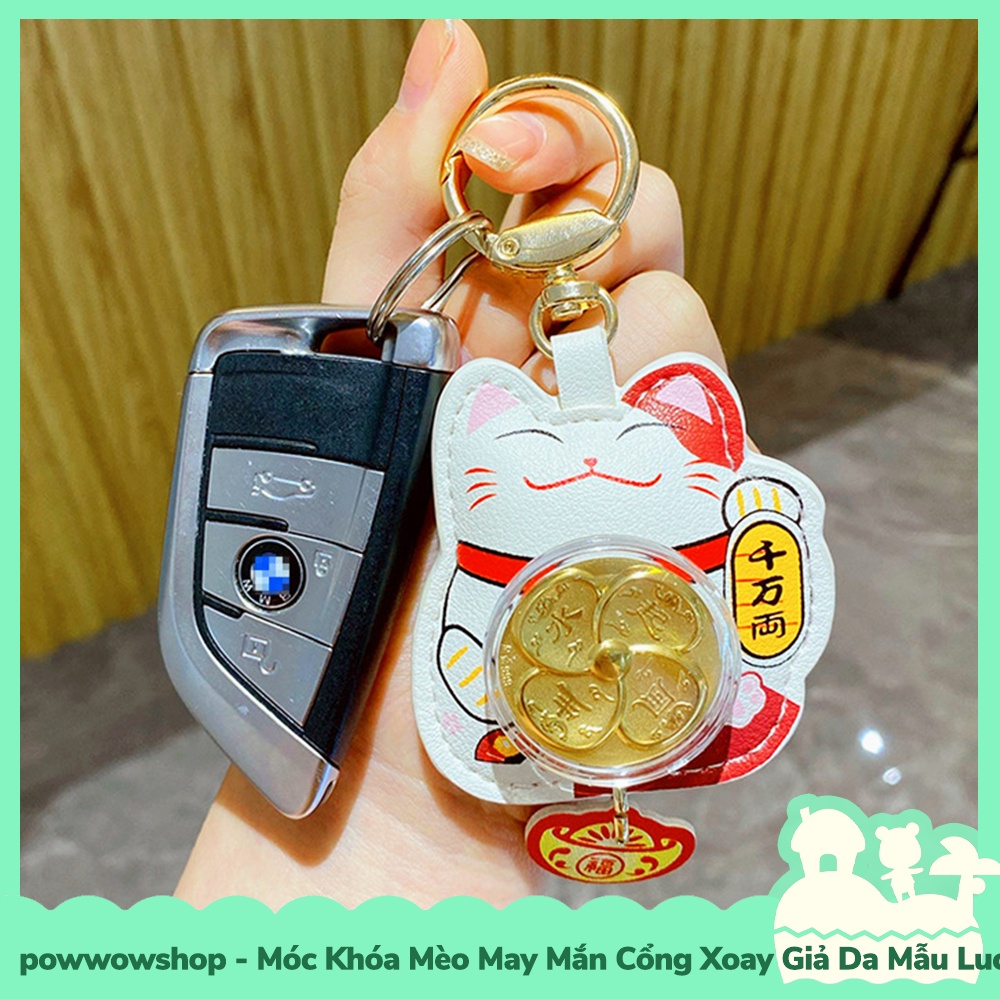 Móc Khóa Mèo May Mắn Xoay Xoay Giả Da Mẫu Mèo May Mắn Lucky Cat Golden