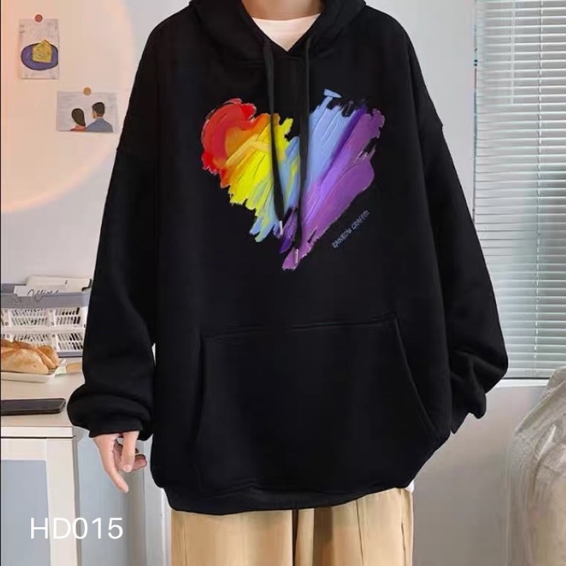 Áo hoodie in trái tim đa sắc - HD015 T2000