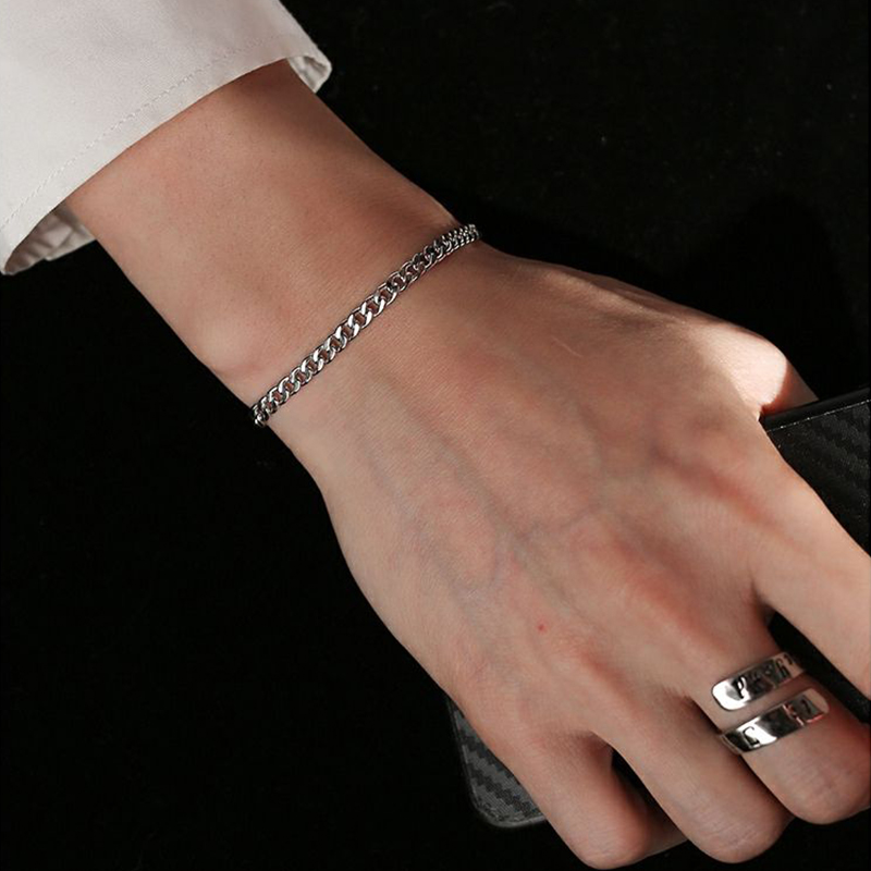 Vòng đeo tay dây xích 3.5mm chất liệu titan dày dành cho nam và nữ