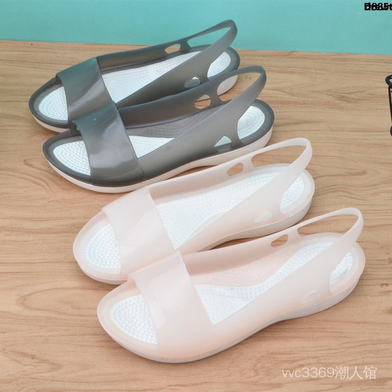 Giày sandal đế bệt thời trang mùa hè dành cho nữGiày Crocs đi biển hở mũi đế mềm chống trượt bằng nhựa
