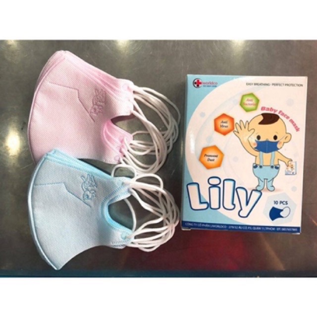Hộp 10 khẩu trang Lily cho trẻ em ( 1-6 tuổi)