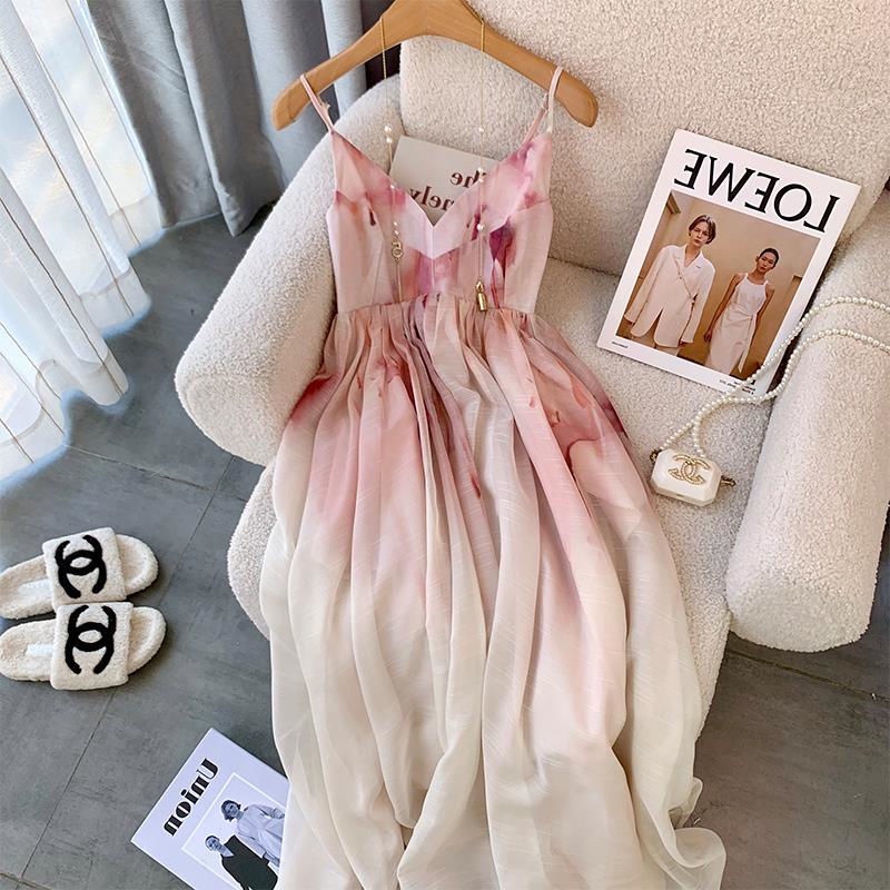 Váy maxi voan 2 dây siết eo ngọt ngào cho nữ - CHLOE