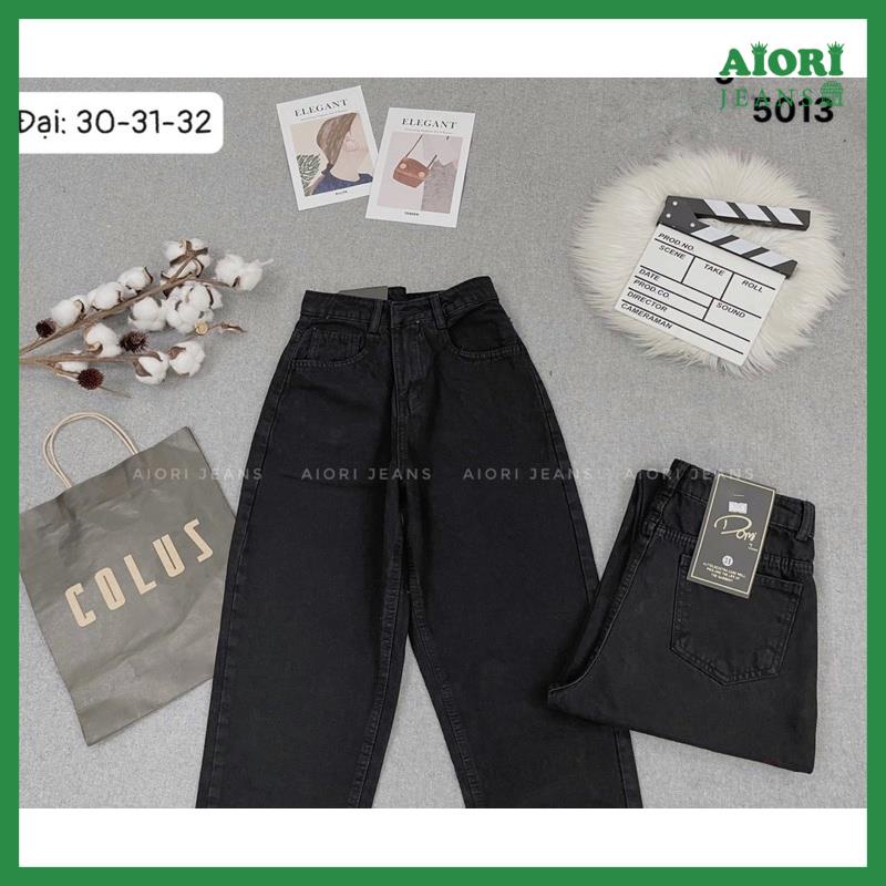 [Size Đại 30-32] Quần Jeans Nữ, Quần Baggy Jeans Lưng Cao Baggy Bò Trơn Lai Tua Màu Đen Phong Cách Thời Trang_ Mã 5013