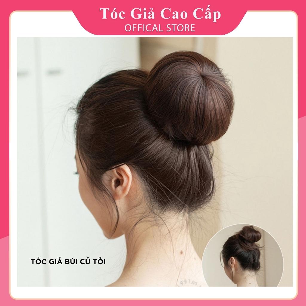 Tóc giả búi củ tỏi tròn đẹp, loại dây rút, dễ sử dụng.