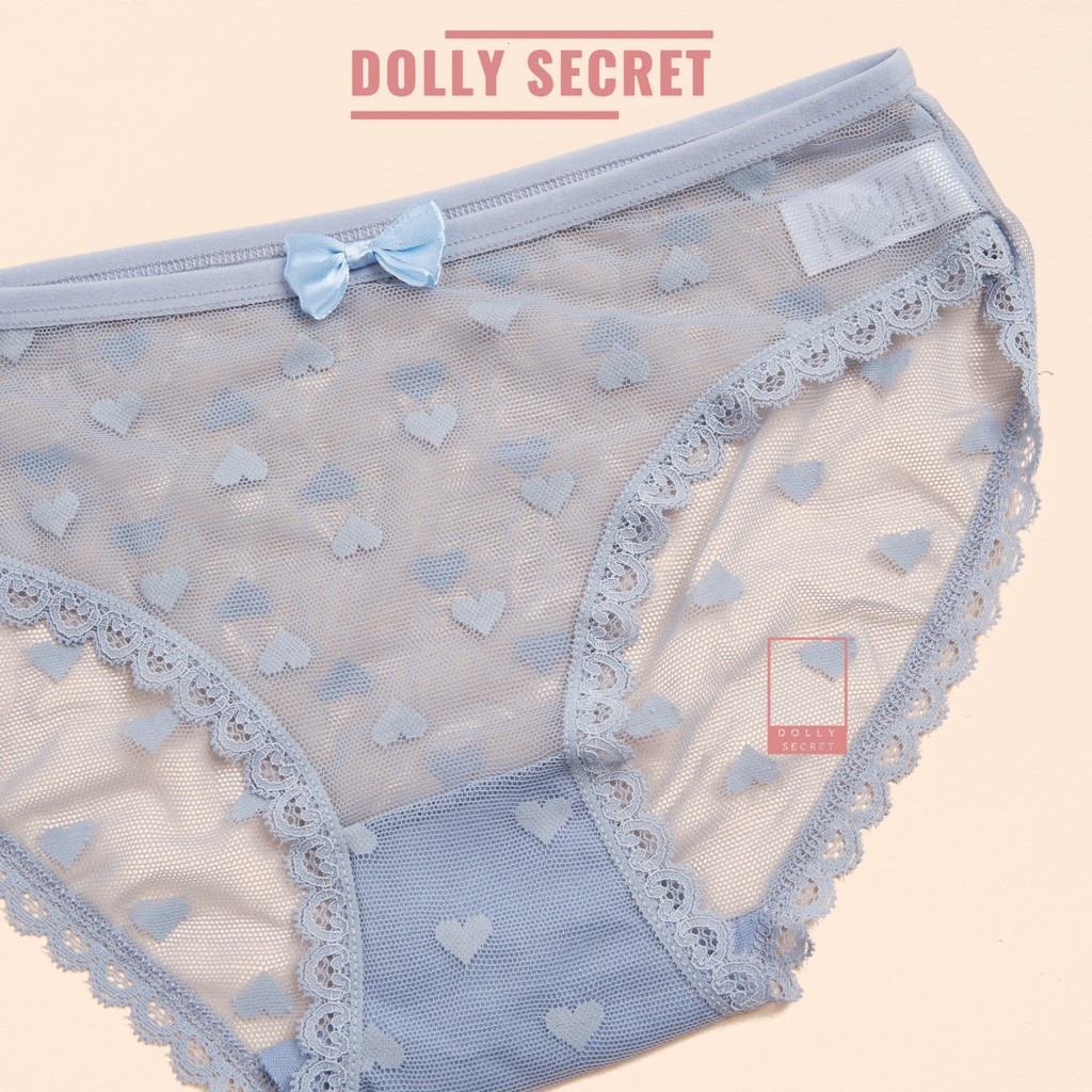Quần lót ren xuyên thấu siêu mỏng sexy  gợi cảm họa tiết trái tim đính nơ mát mẻ quyến rũ cho nữ DOLLY SECRET QL051