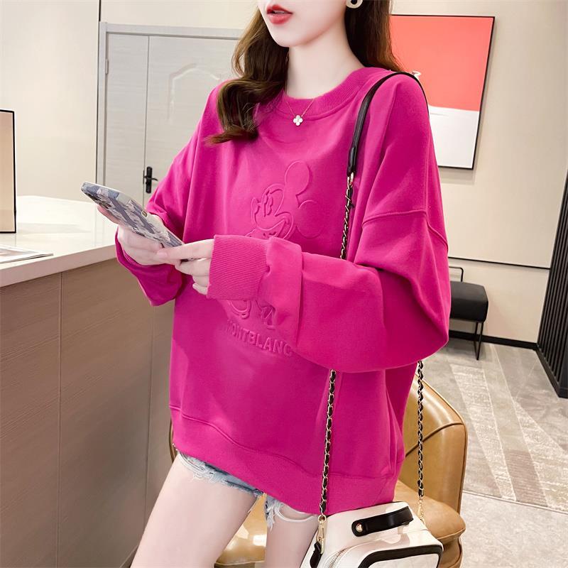 Áo thun nỉ tay dài dáng rộng phong cách Hàn Quốc hàng mới thời trang xuân thu 2021