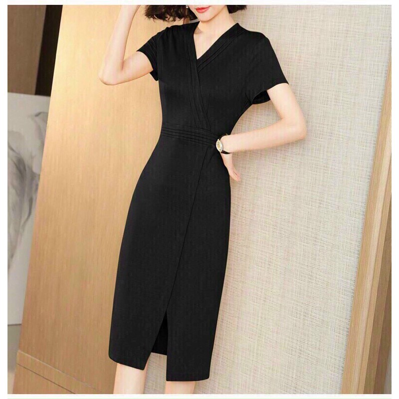 ĐẦM BODY CỔ ĐẮP CHÉO XẺ TÀ SANG TRỌNG