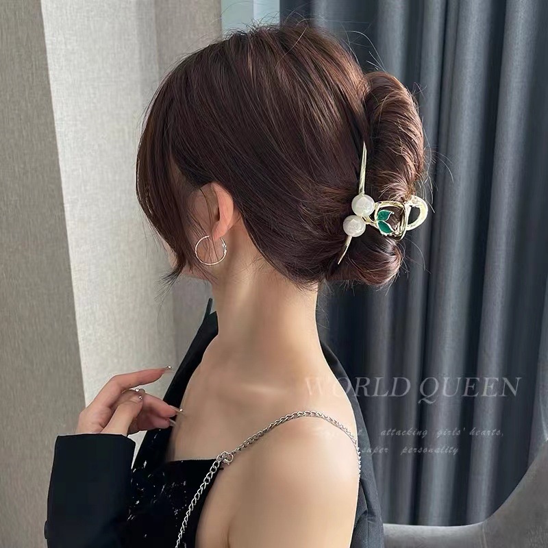 [Siêu Xinh] Kẹp Tóc Càng Cua Kim Loại Hàn Quốc (2 Quả Cherry Trắng Lá Xanh) Cho Bạn Gái Mẫu Mới Sang Chảnh Mainia Shop
