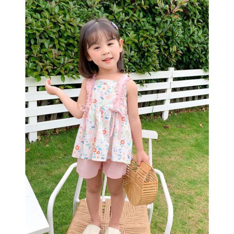 [Cao cấp] Set váy áo hoa nhí 2 dây vải thô mềm, set trang phục set cho bé gái từ 8-20kg - Mon Kids