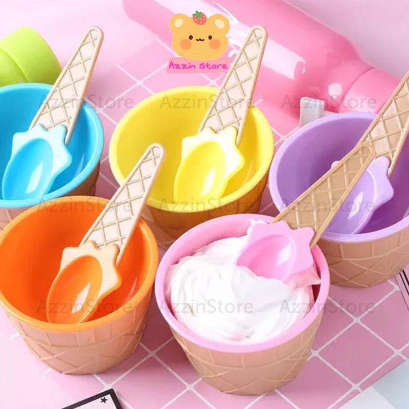 Bộ bát muỗng chén hình que kem ốc quế màu sắc dễ thương - Azzin Store