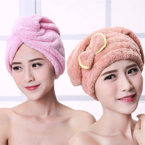 MICROFIBER Khăn Trùm Đầu Sấy Khô Tóc Bằng Vải Lông Cừu San Hô Dày Dặn Thấm Hút Nhanh Khô Cho Nữ