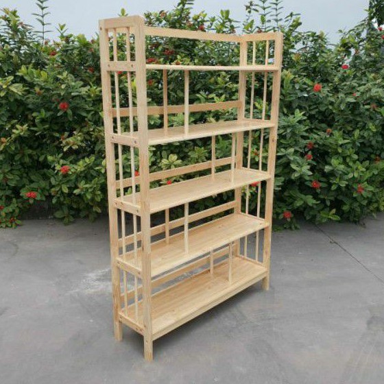 Kệ Gỗ Giá Sách Đa Năng 120cm 5 Tầng Bằng Gỗ Cao Su Tự Nhiên( Hàng Xuất Khẩu)