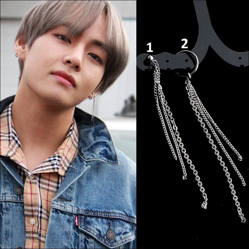 Khuyên tai titan xích V Taehyung BTS không đen không gỉ