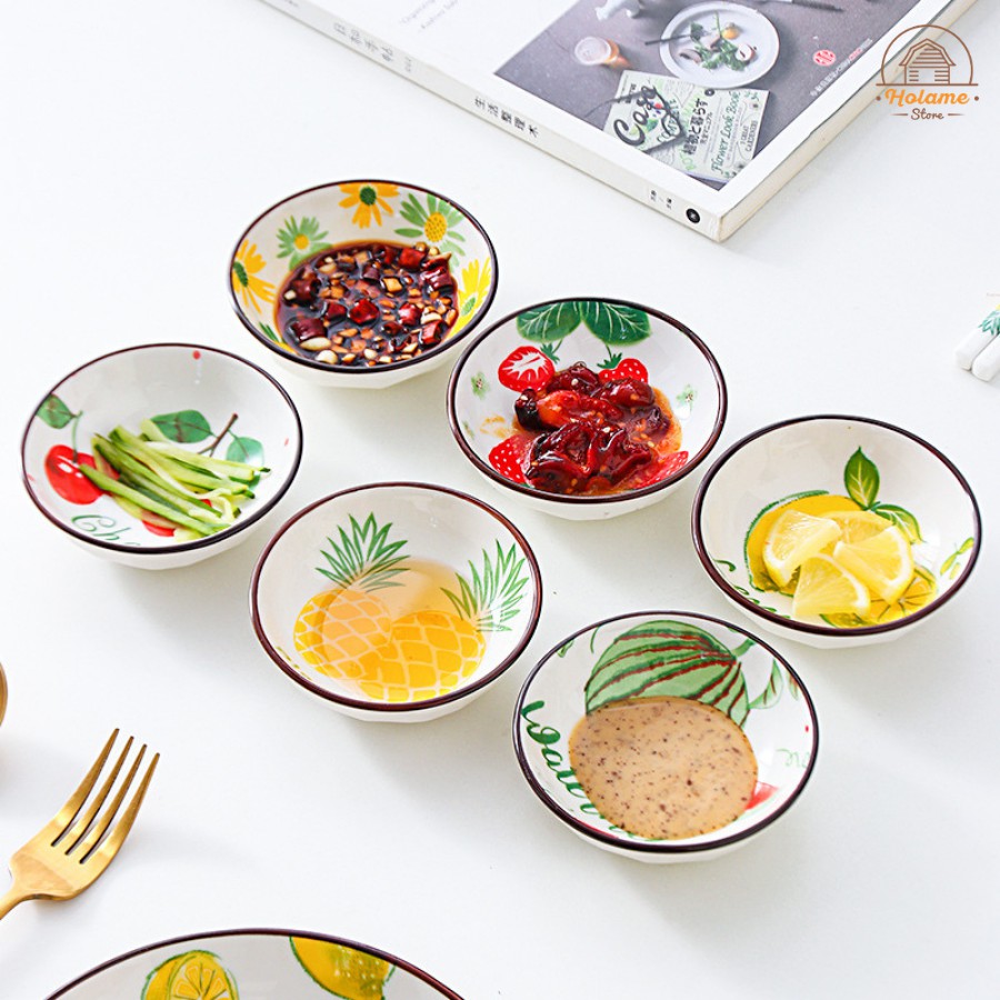 Chén ăn dặm cho bé bằng sứ, chén đựng gia vị hoạ tiết trái cây