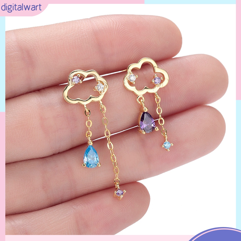 Đôi Bông Tai Dáng Dài Hình Đám Mây Và Giọt Nước Đính Đá Thời Trang Cho Nữ