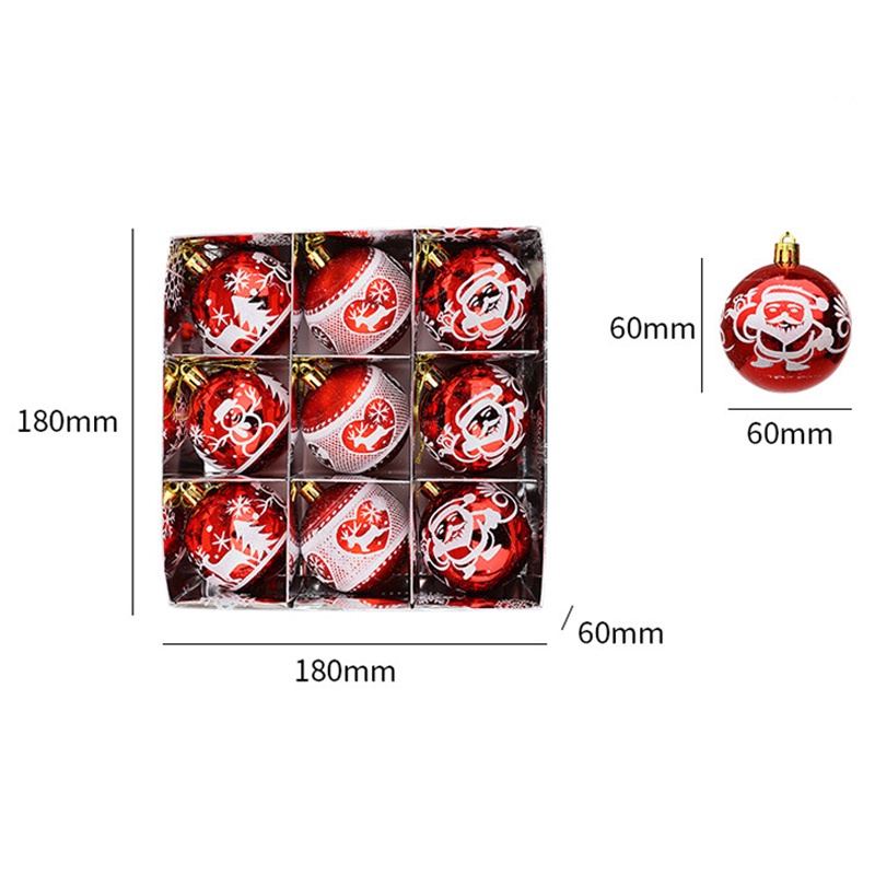 Set 9 quả châu trang trí cây thông noel nhiều màu sắc 6cm