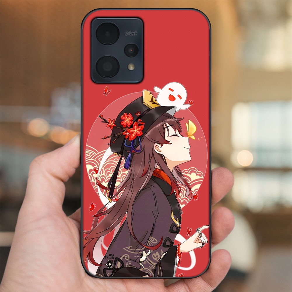 Ốp lưng Realme 9, 9 Pro, 9 Pro Plus viền đen in hình Hutao Genshin Impact