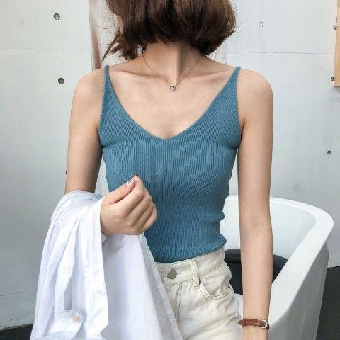 Áo Hai Dây Dệt Kim Cổ Chữ V Thời Trang Mùa Hè Quyến Rũ Cho Nữ