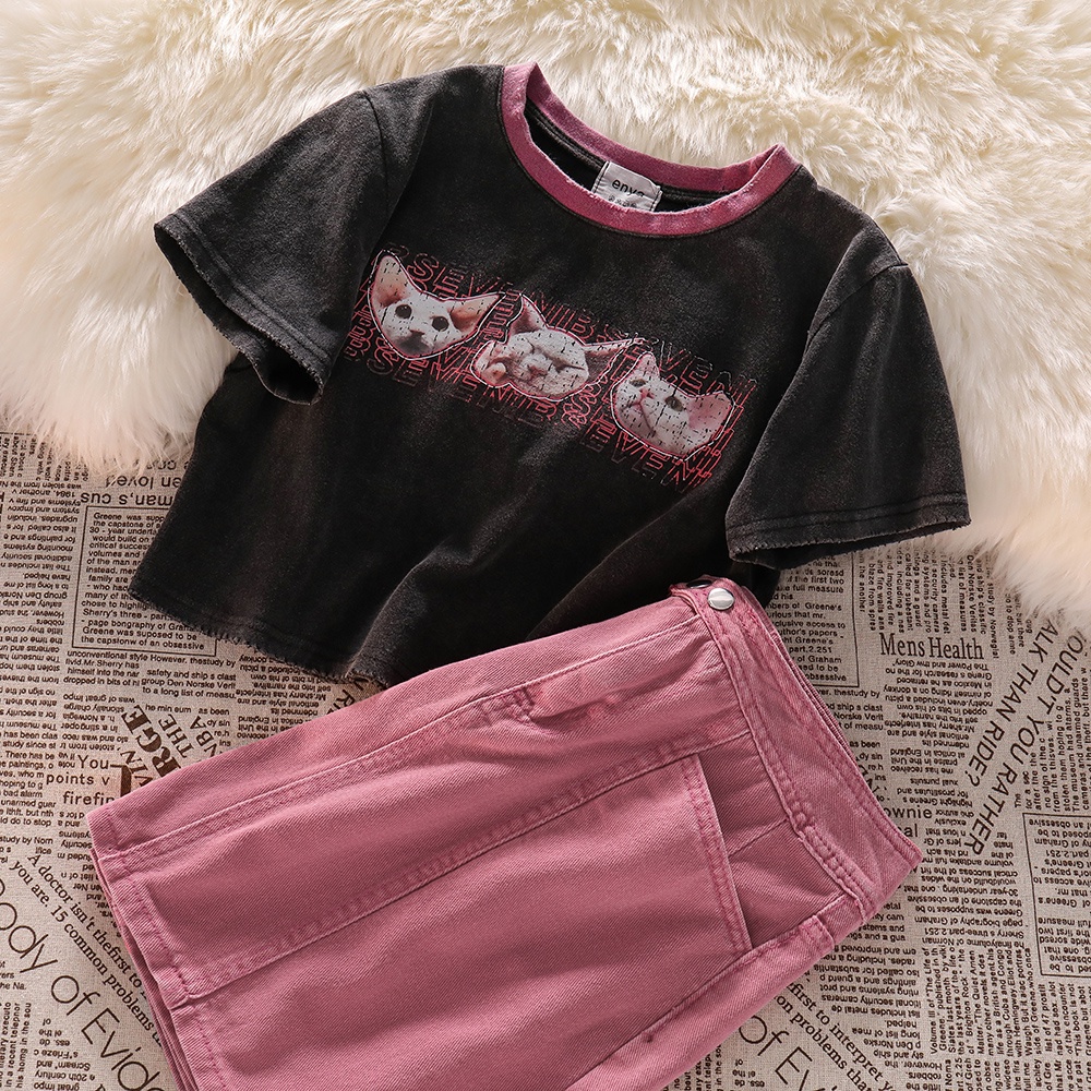 NUZIRO  Áo thun ngắn tay + chân váy lưng cao  thời trang nữ