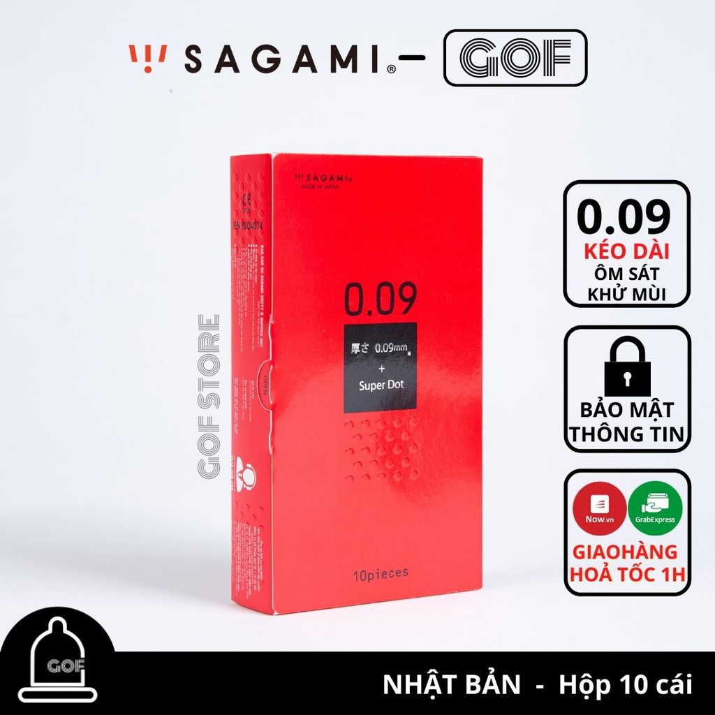 Bao cao su Sagami 0.09 mm Super Dot - Bcs sagami siêu gai kéo dài Hộp 10C bcs - Chính Hãng - GoF Store