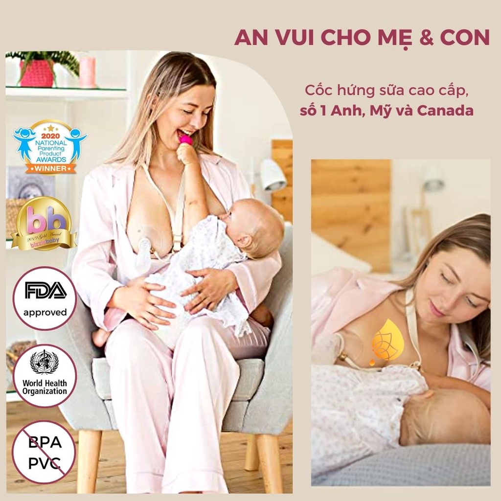 Cốc hứng sữa NatureBond Số 1 Anh Mỹ Canada tặng túi nhung dây da nút chặn cao cấp mẹ thích hơn máy hút sữa