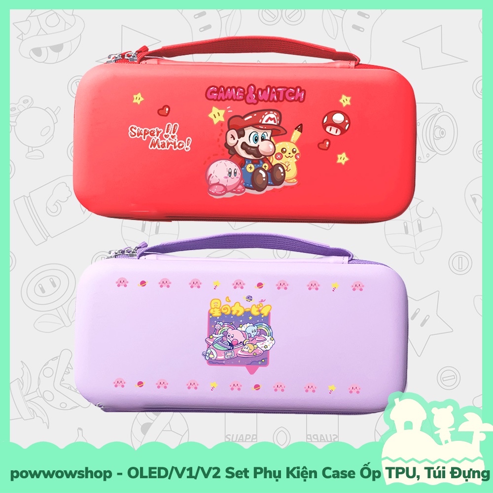 OLED/V1/V2 Set Bộ Phụ Kiện Case Ốp, Túi, Hộp Đựng Thẻ Game Nintendo Switch Kirby & Mario Co-op