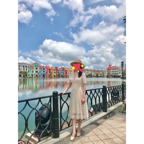 Pass Đầm Hoivu ren hoa cúc trắng kem Size M Daisy Dress