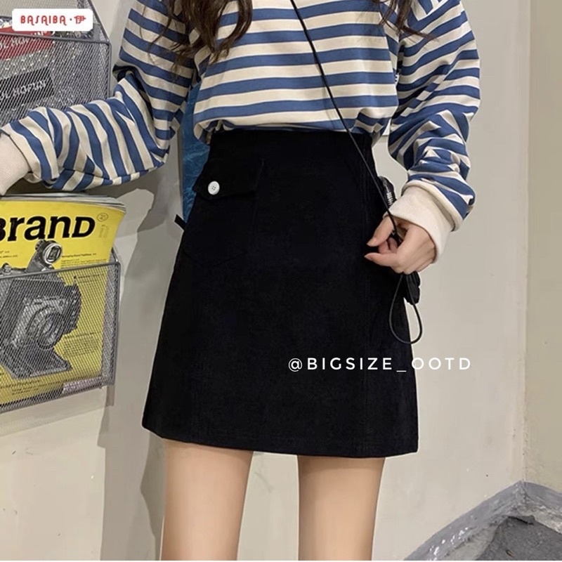 Váy quần bigsize túi nắp nút trắng